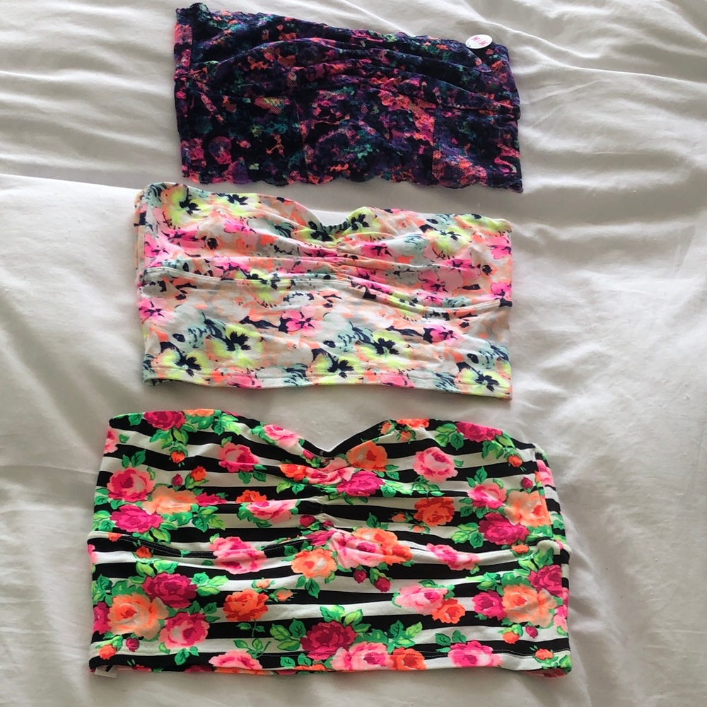 Victoria’s Secret Pink Neon Floral Bandeau Crop Tops - S M